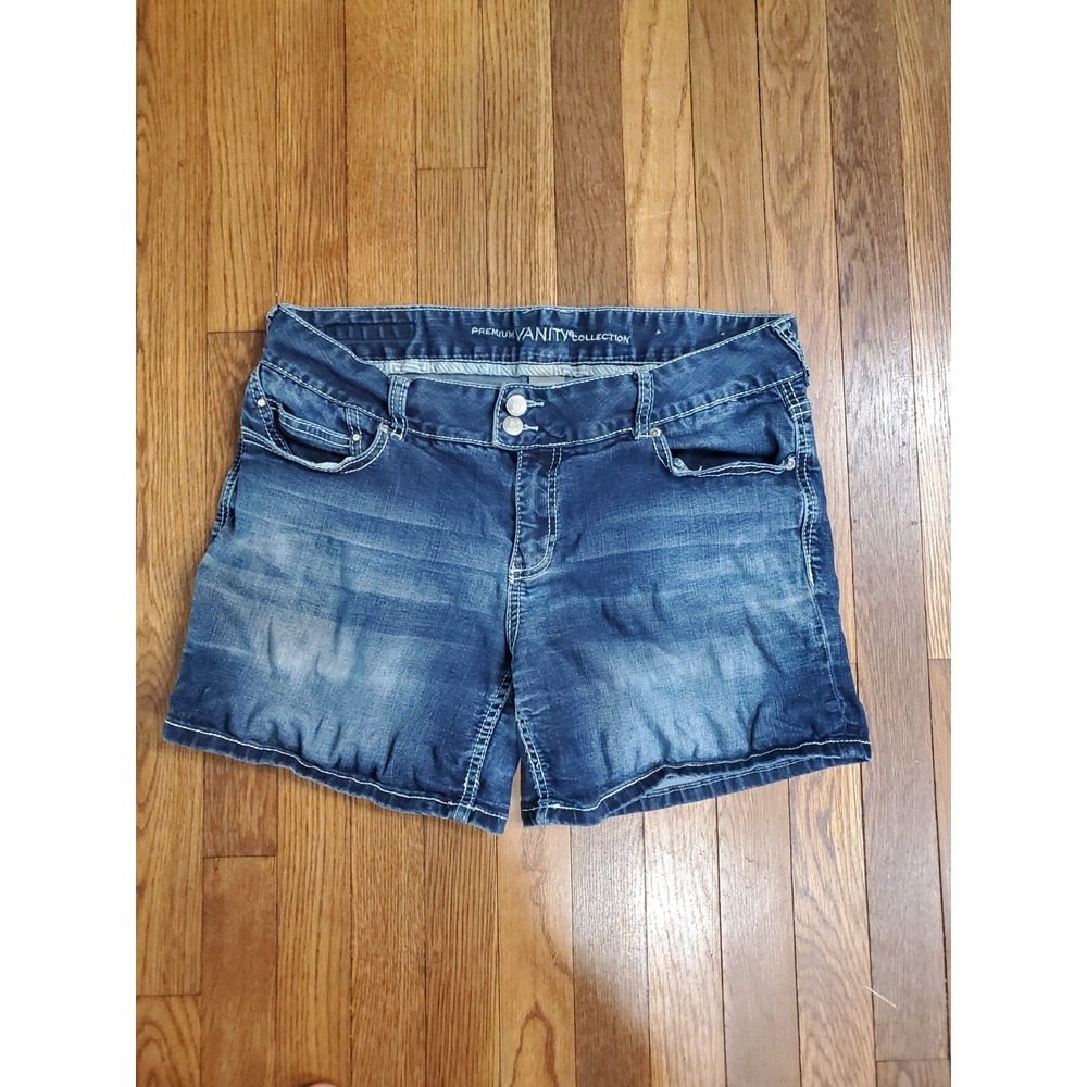 Vanity Premium Collection Womens Dark Wash Stretch‎ Denim Walking Shorts Size 30